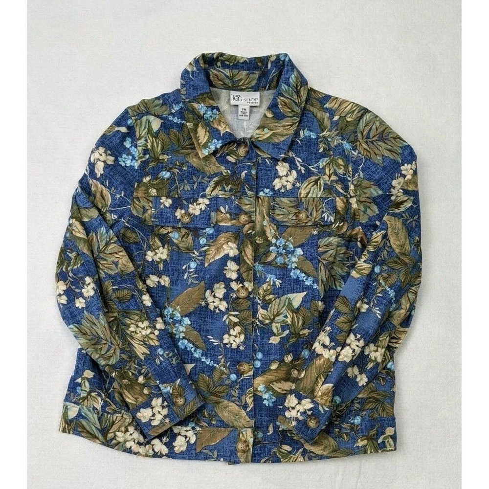 The TOG Shop Petites Womens Jacket Shirt Sz PM Floral Cotton Blend Shacket